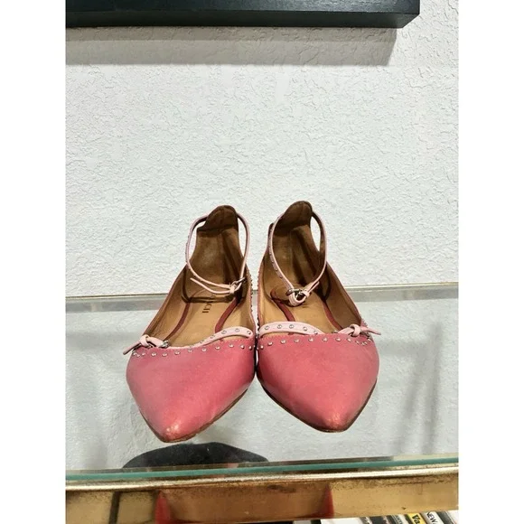 Coach 'Jody' Pink Studded Leather Strap Pointed Toe Ballet Flats Size 9B - Picture 5 of 14
